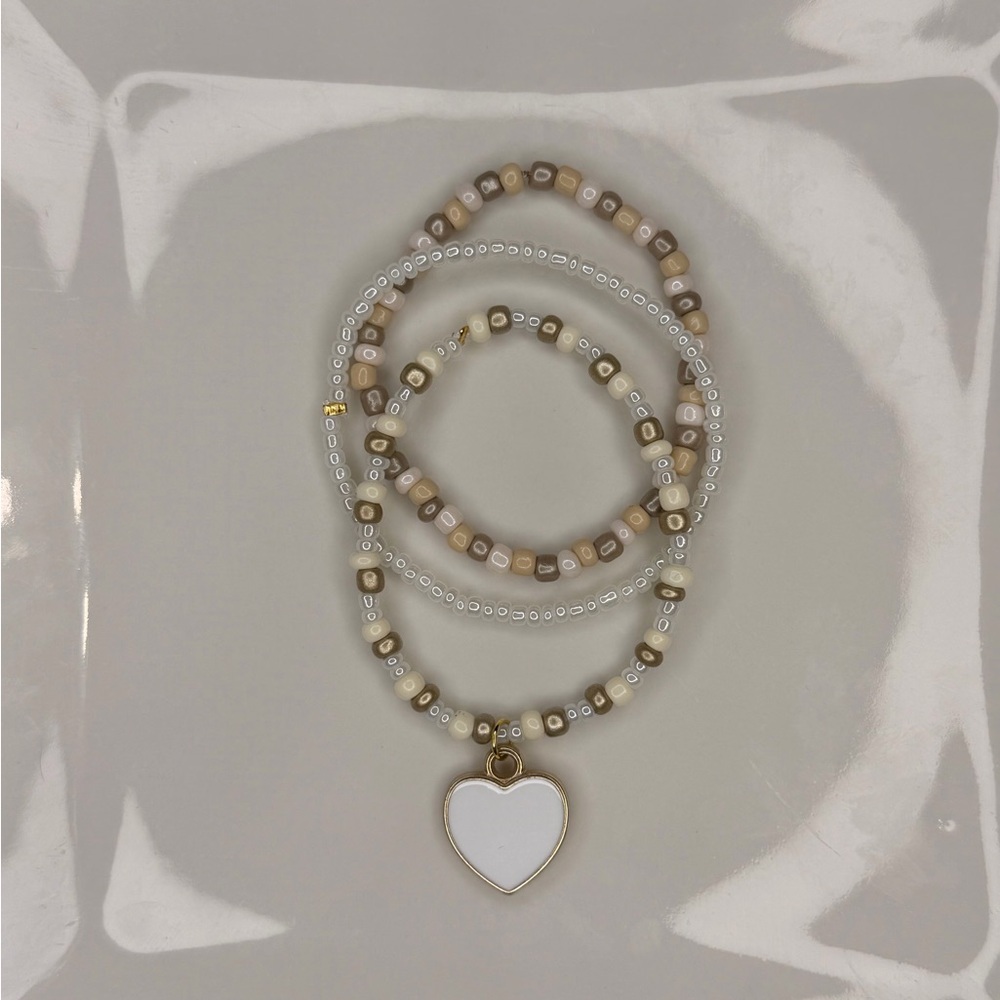 Gold and White Heart Charm Necklace